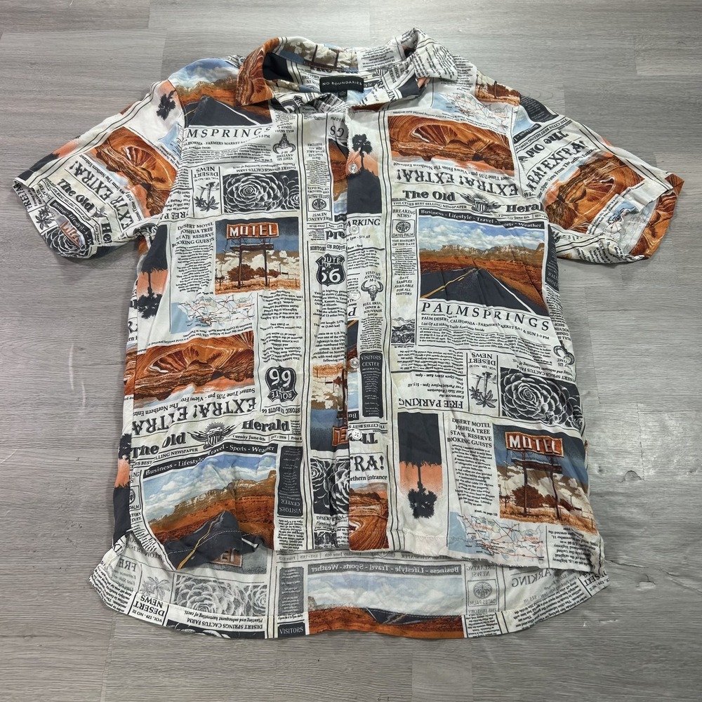No Boundaries Shirt Mens Medium Palm Springs Route 66 Joshua Tree Button Up